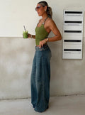 Paltrow Mid Rise Wide Leg Cargo Jeans Mid Blue Wash Petite