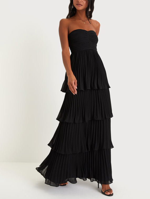 Women's Strapless Ruched Tiered Maxi Occasion Dress ¨C Elegant Evening Dress