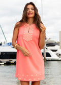 Coral Metallic Sleeveless Shift Dress