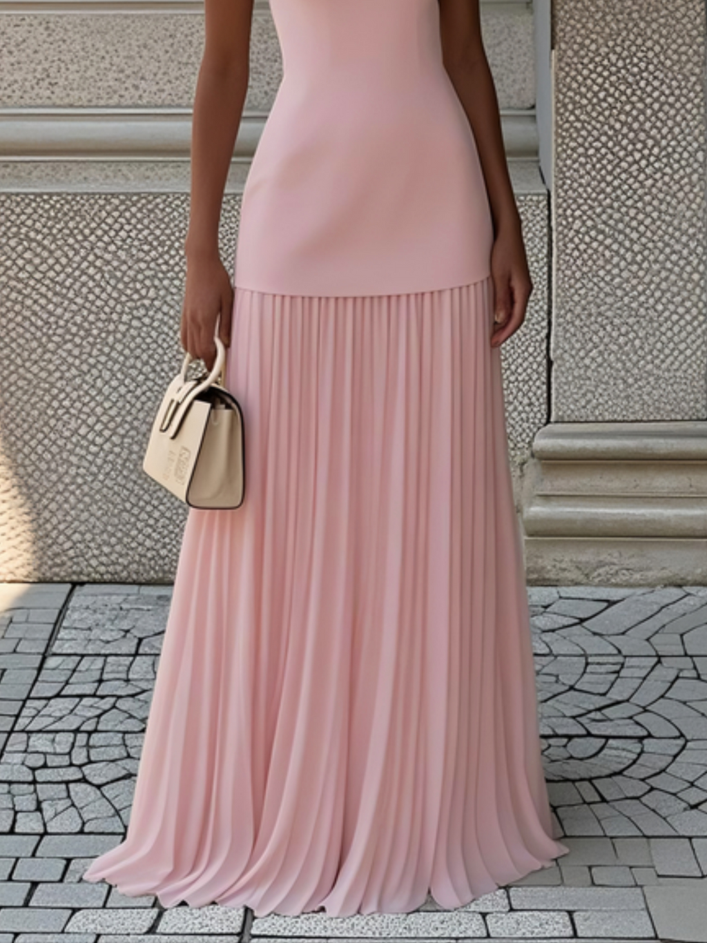 Women's Sleeveless Maxi Dress with Flowing Pleats ¨C Elegant Bridesmaid Gown