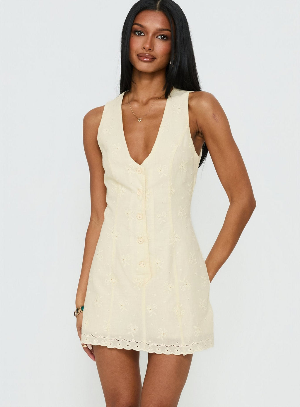 Sylvara Textured Button Up Playsuit Yellow