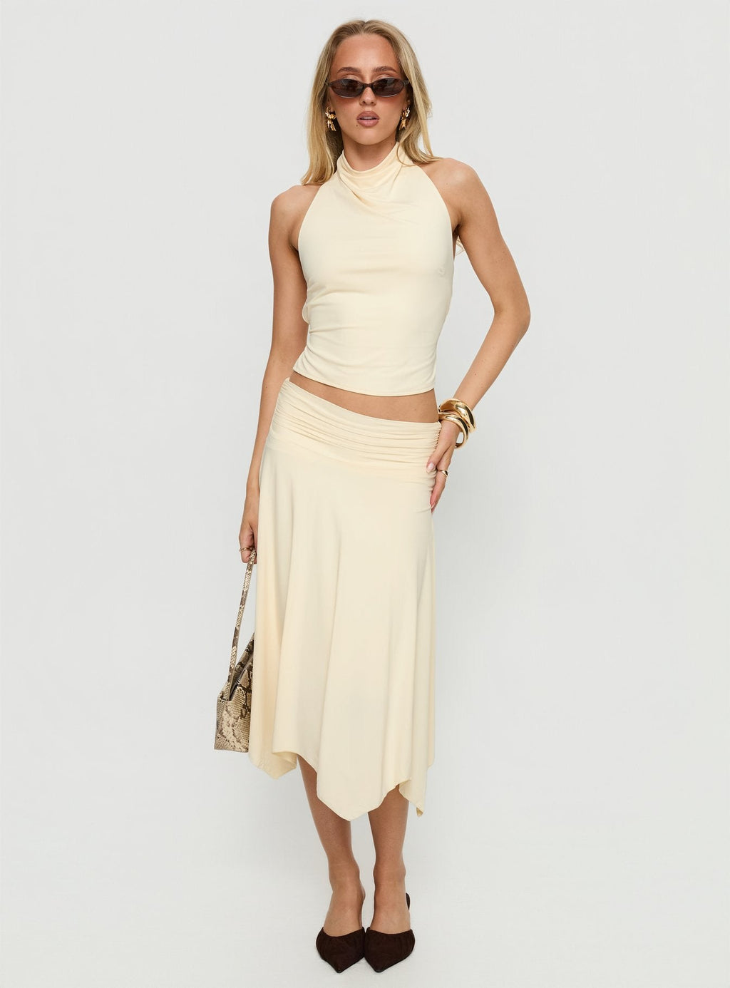 Scenic Route Asymmetrical Midi Skirt Yellow