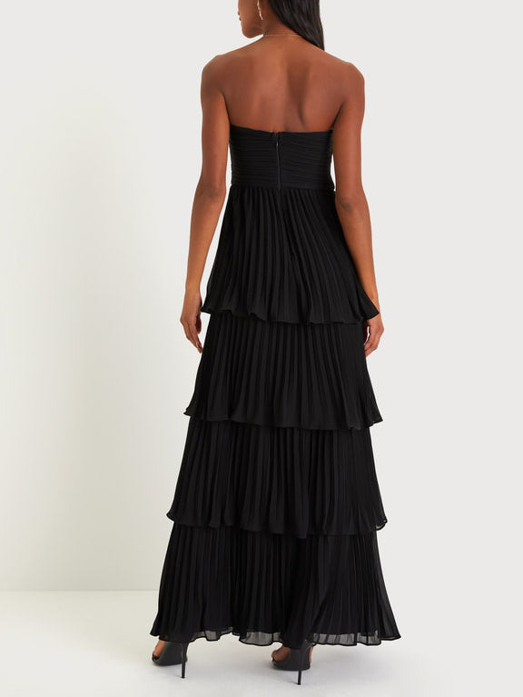 Women's Strapless Ruched Tiered Maxi Occasion Dress ¨C Elegant Evening Dress