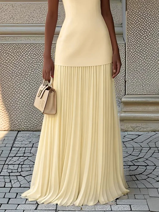 Women's Sleeveless Maxi Dress with Flowing Pleats ¨C Elegant Bridesmaid Gown