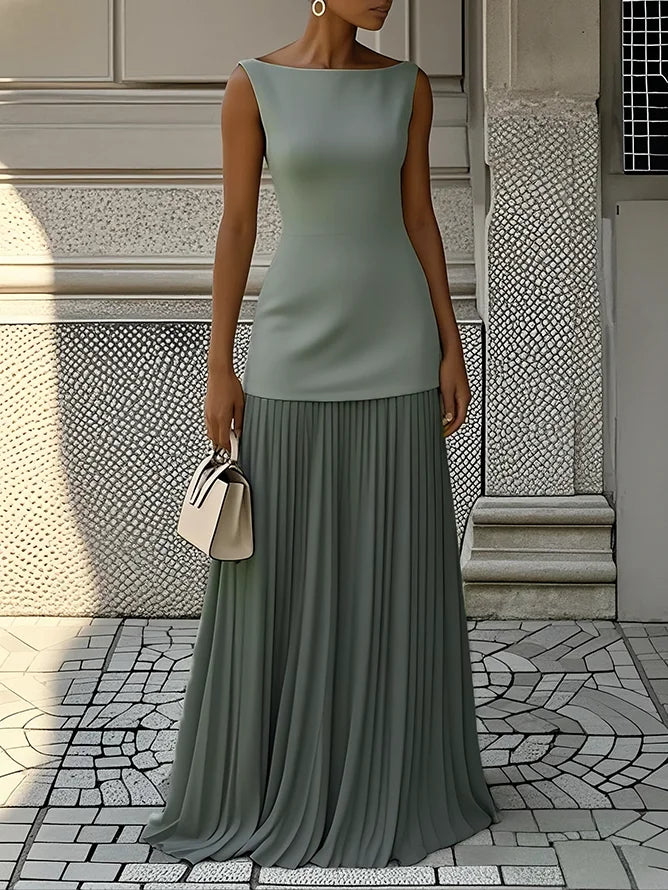 Women's Sleeveless Maxi Dress with Flowing Pleats ¨C Elegant Bridesmaid Gown