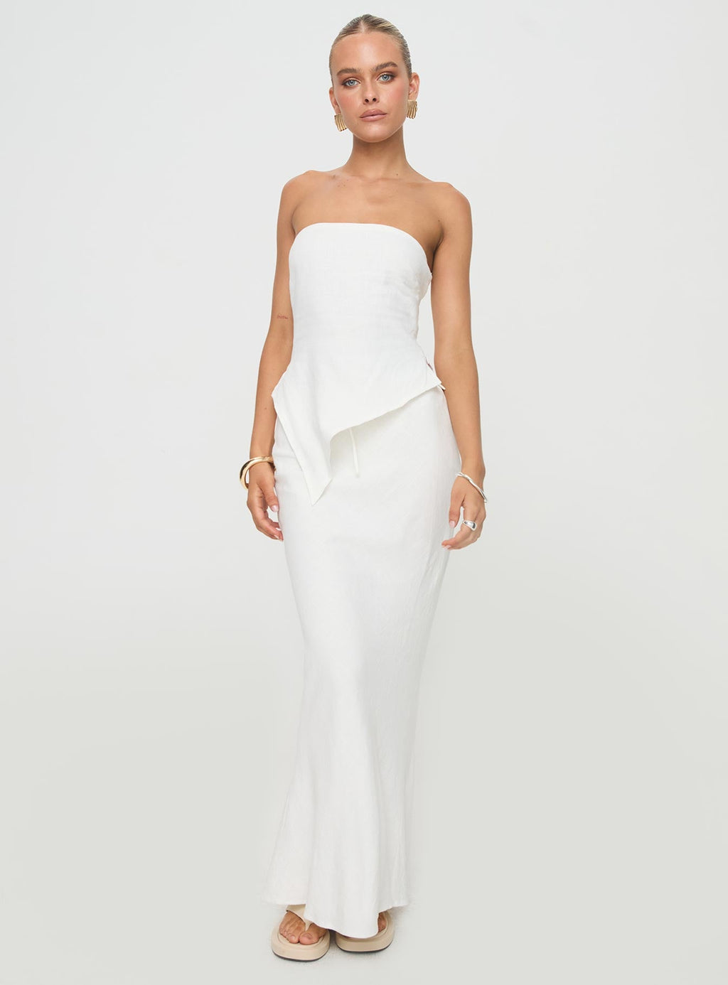 Birdie Asymmetric Linen Blend Top White