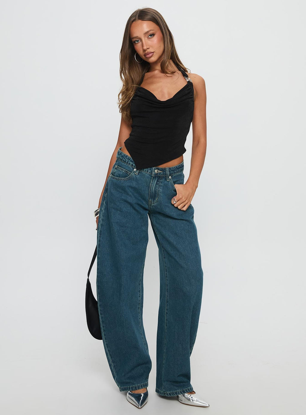 Juda Mid Rise Barrel Leg Jeans Mid Blue Wash