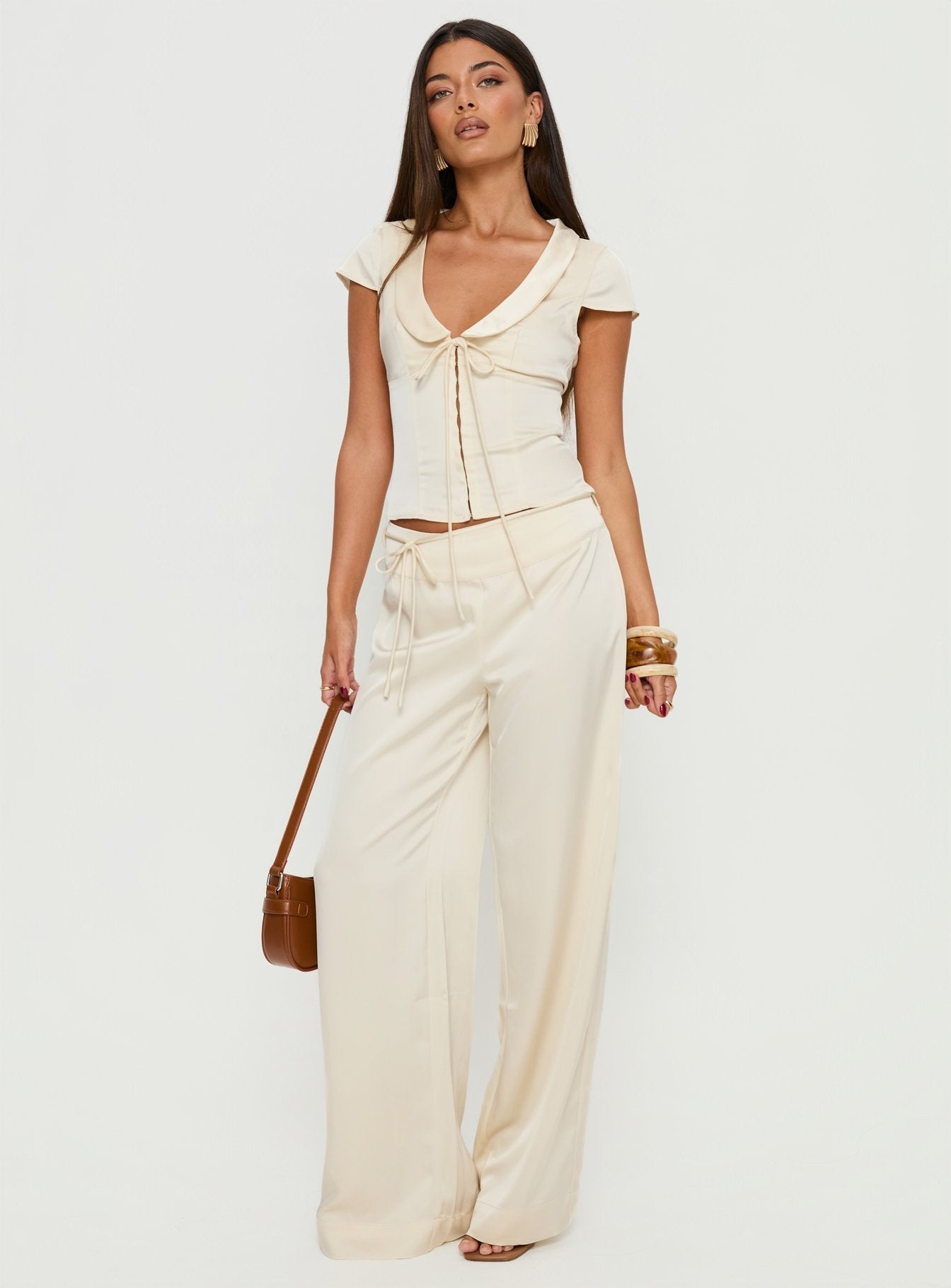 Aubrette Satin Collar Top Cream