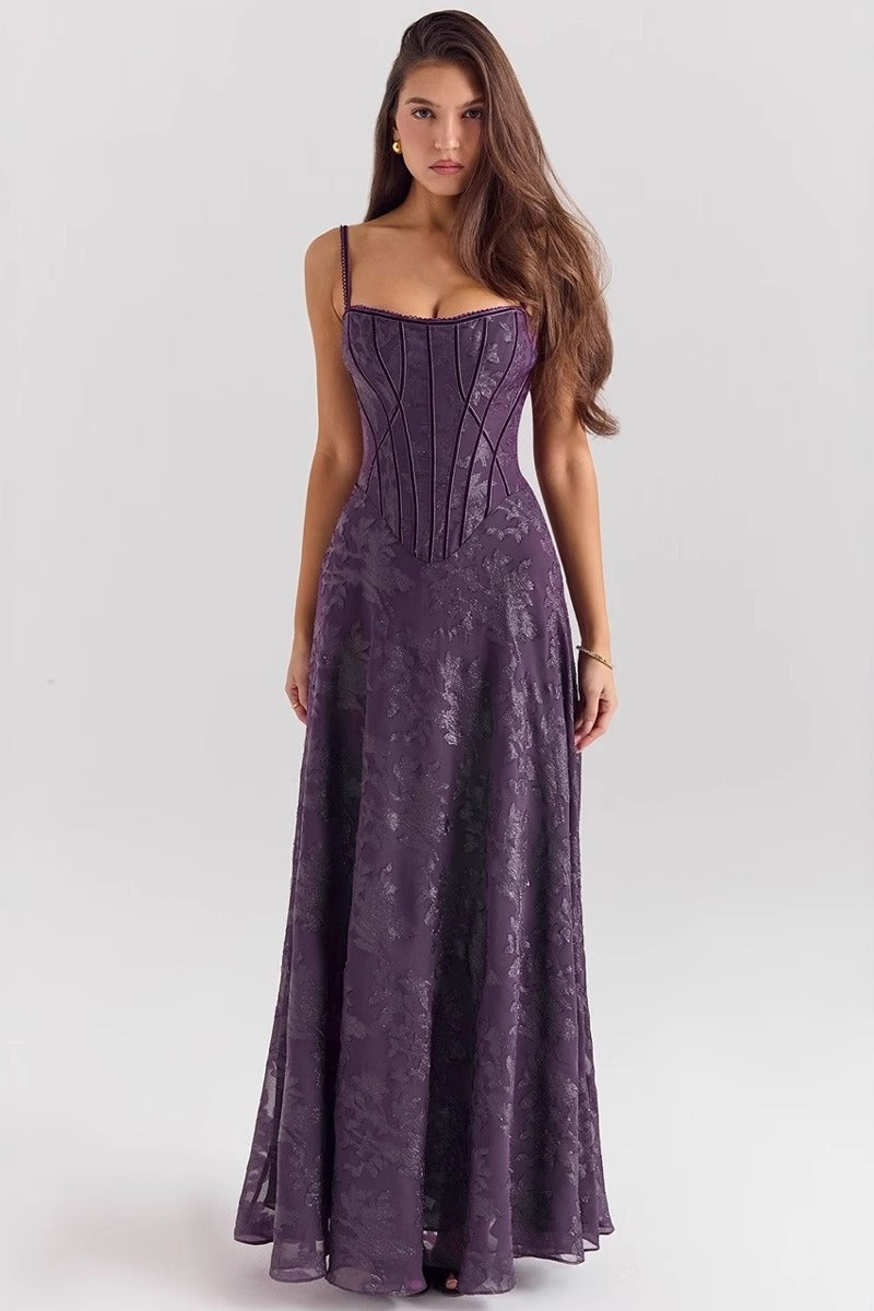 Women's Spaghetti Strap Chiffon Floral Formal Dress ¨C Elegant Maxi Dress