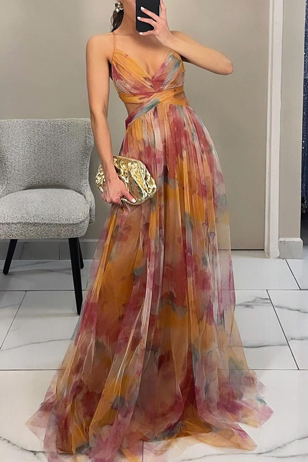 Women's Floral Flowing Maxi Dress ¨C Sleeveless Elegant Wedding Guest Dress
