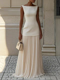 Women's Sleeveless Maxi Dress with Flowing Pleats ¨C Elegant Bridesmaid Gown
