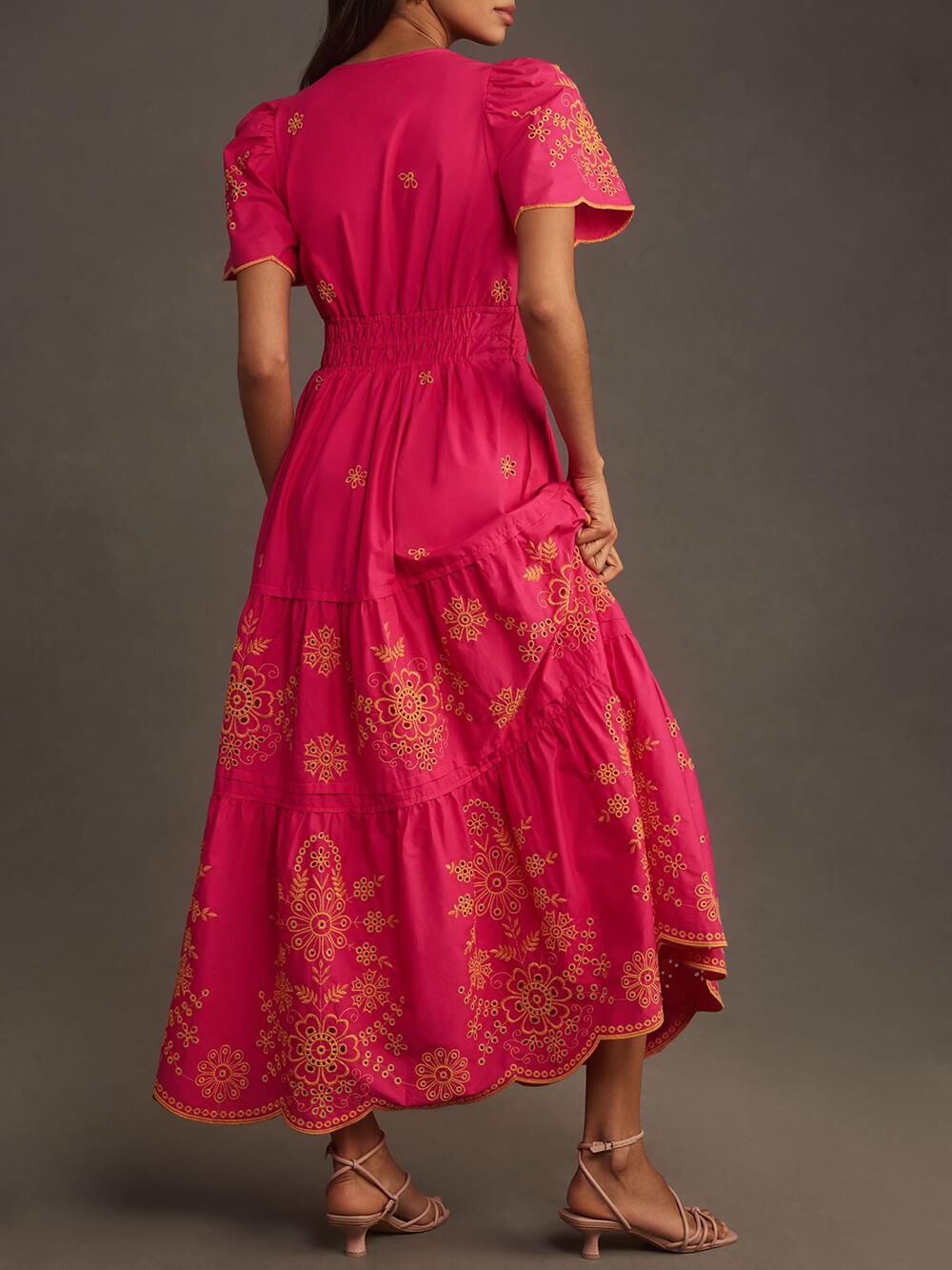 Women's Flowing Printed Maxi Dress With Gathered Waist ¨C Elegant Summer Dress