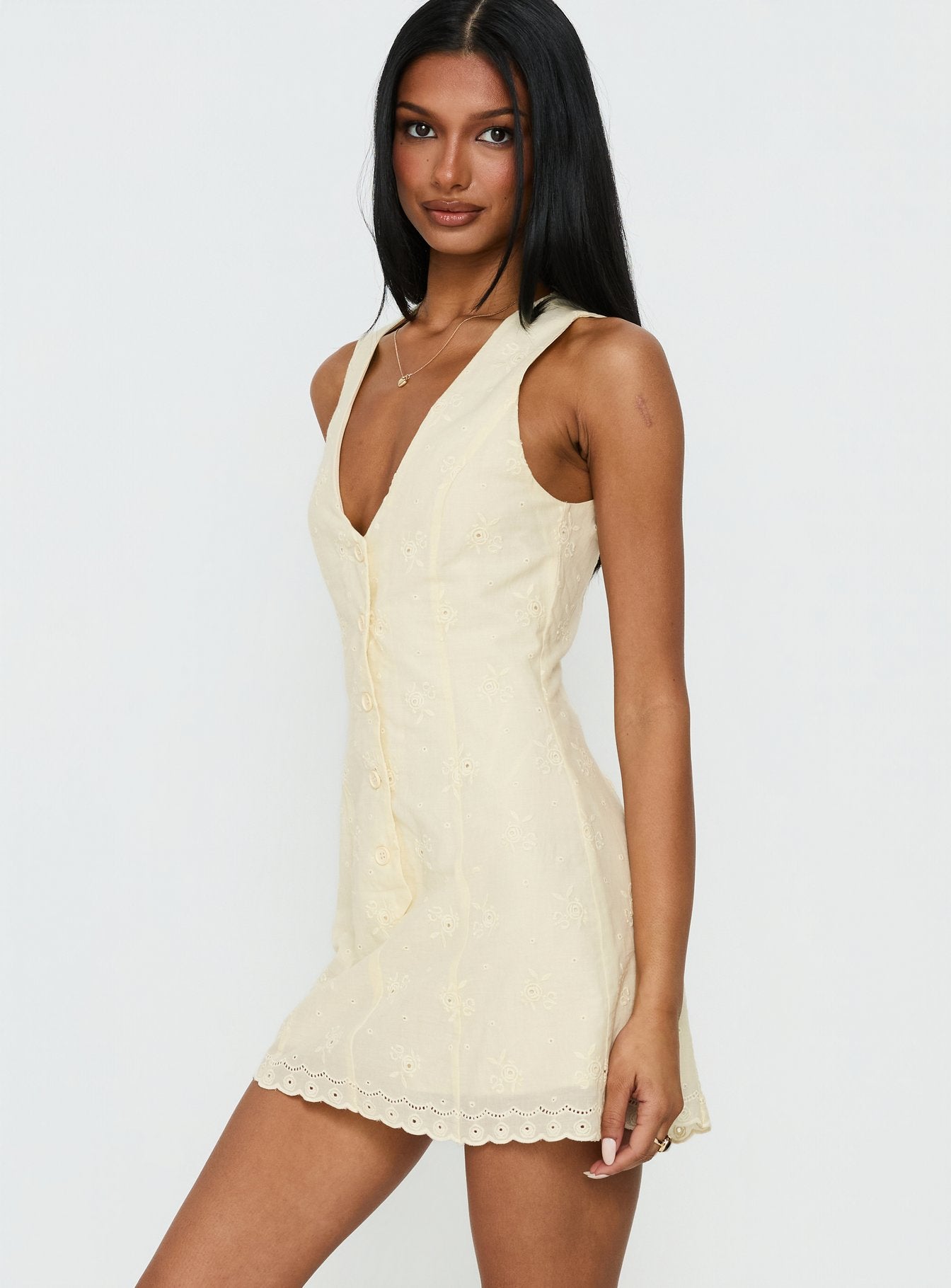 Sylvara Textured Button Up Playsuit Yellow
