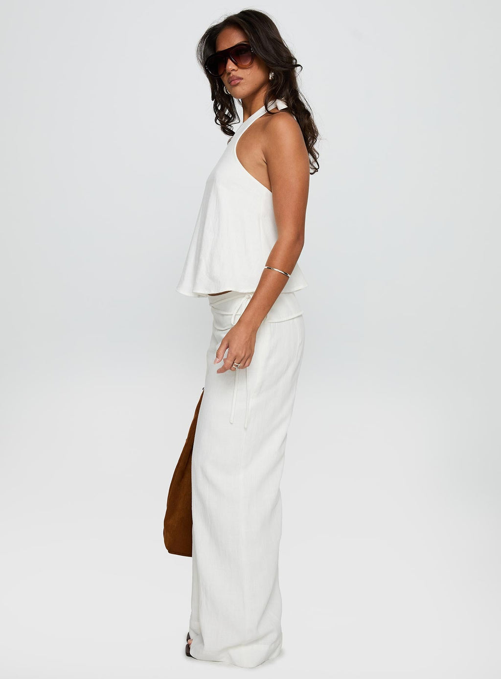 Silver Moon Linen Blend Tie Pants White