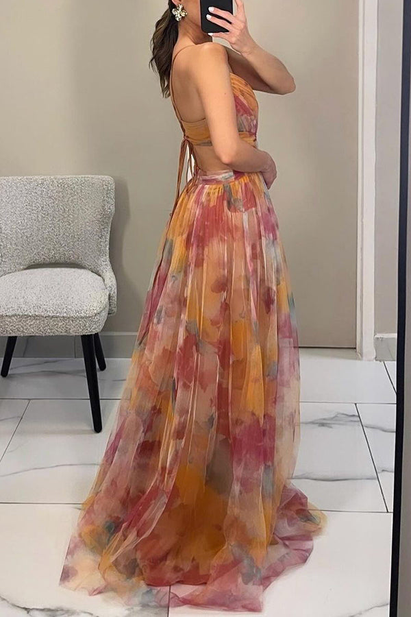 Women's Floral Flowing Maxi Dress ¨C Sleeveless Elegant Wedding Guest Dress
