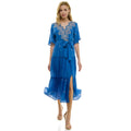 3/4 Sleeve Wrap Style Dress With Scallop Embroidered Neck