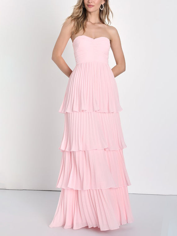 Women's Strapless Ruched Tiered Maxi Occasion Dress ¨C Elegant Evening Dress