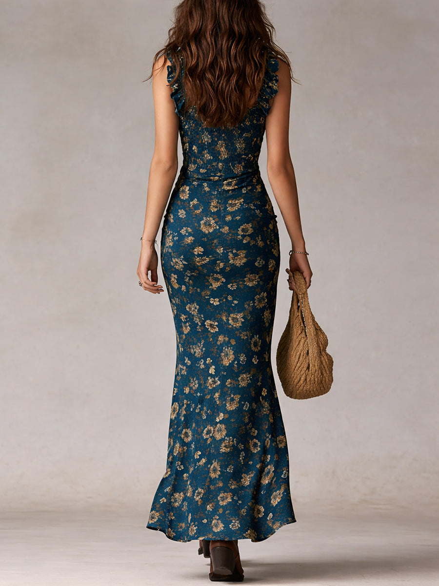 Women's Boho Ruffled Sleeve Maxi Dress ¨C High Slit Summer Dress