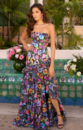 42264 - Ava Presley - Multicolor Floral Print Strapless Gown