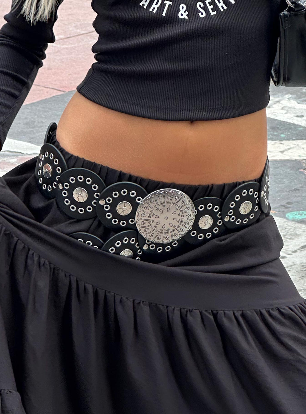 Karelle Belt Black Grommets faux leather belt