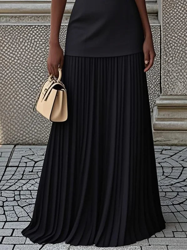 Women's Sleeveless Maxi Dress with Flowing Pleats ¨C Elegant Bridesmaid Gown