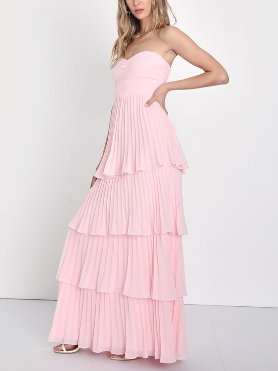 Women's Strapless Ruched Tiered Maxi Occasion Dress ¨C Elegant Evening Dress