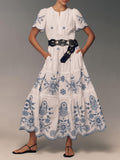 Women's Flowing Printed Maxi Dress With Gathered Waist ¨C Elegant Summer Dress