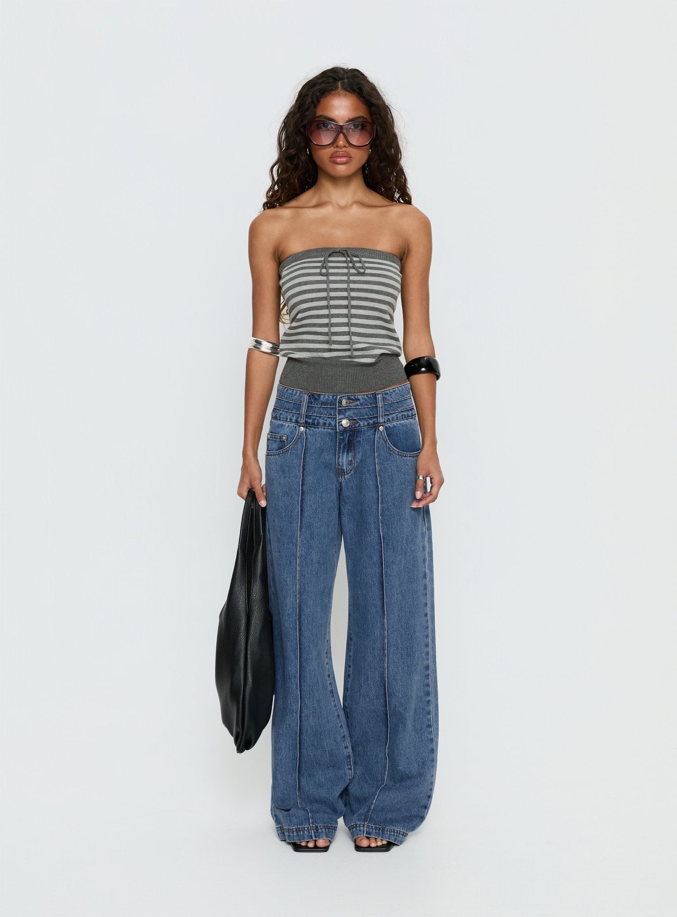 Hannalee Low Rise Wide Leg Jeans Mid Blue Wash