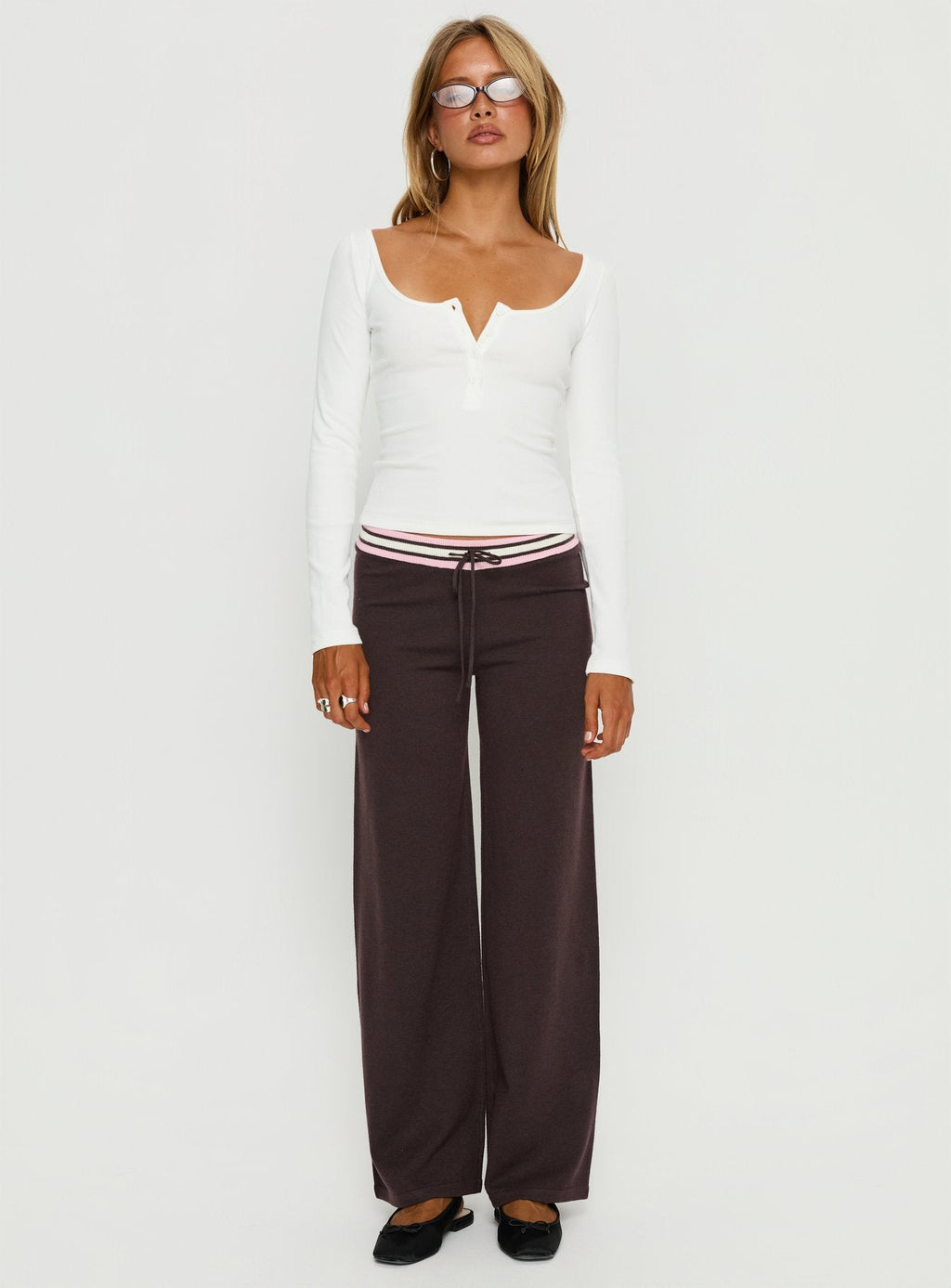 Keslie Long Sleeve Henley Top White
