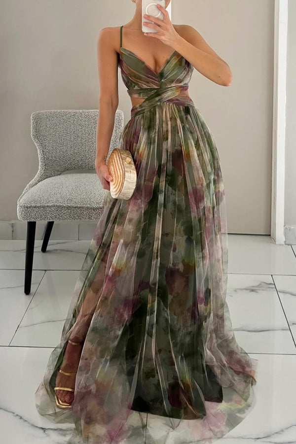 Women's Floral Flowing Maxi Dress ¨C Sleeveless Elegant Wedding Guest Dress