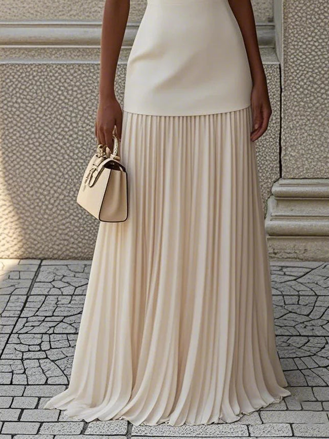 Women's Sleeveless Maxi Dress with Flowing Pleats ¨C Elegant Bridesmaid Gown