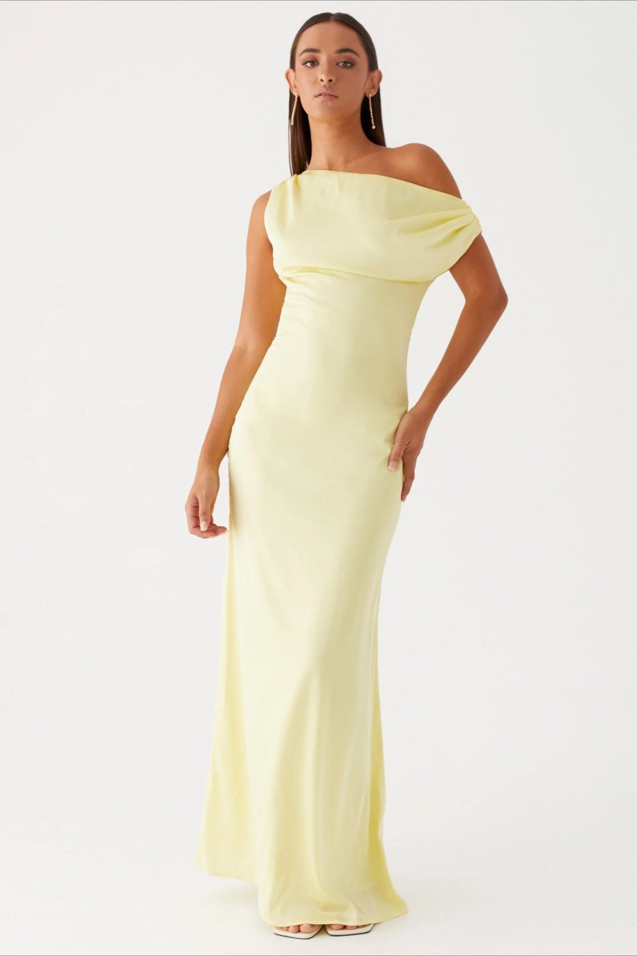 Women's Solid Asymmetric Neckline Formal Maxi Dress ¨C Evening Gown