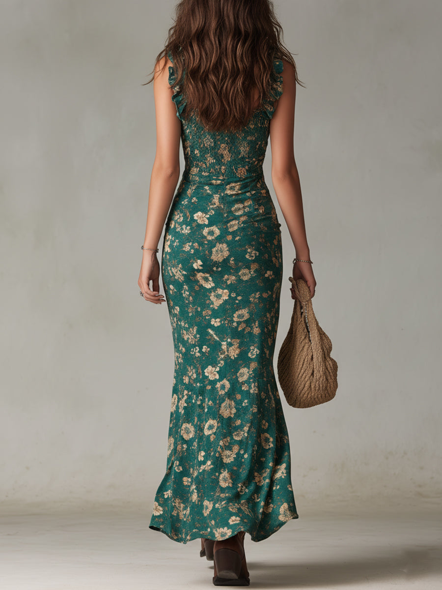 Women's Boho Ruffled Sleeve Maxi Dress ¨C High Slit Summer Dress