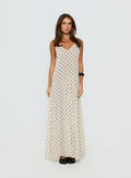 Loulah Sheer Chiffon Maxi Dress Cream Polka Dot