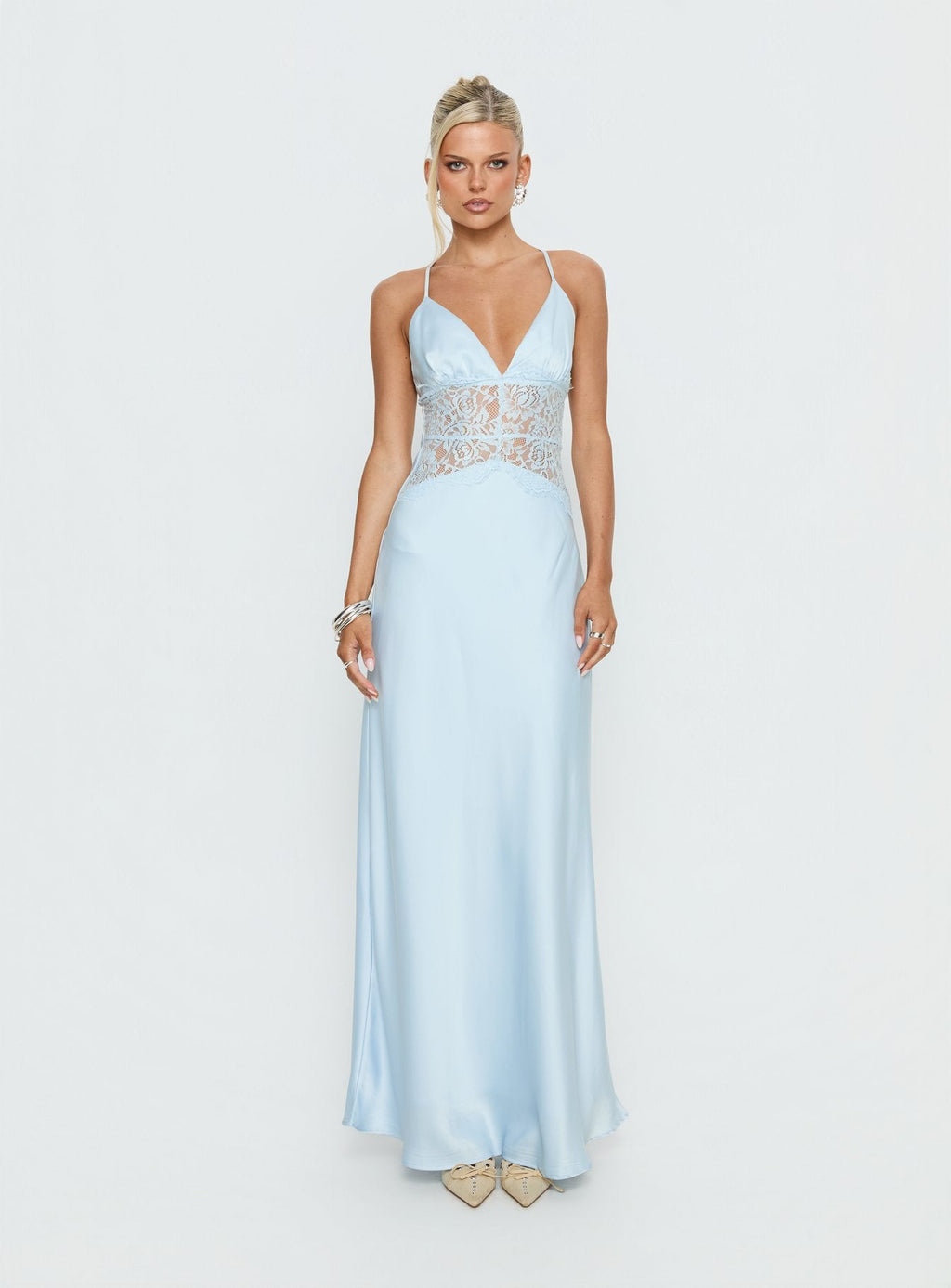 Klairee Halter Lace Maxi Dress Icy Blue