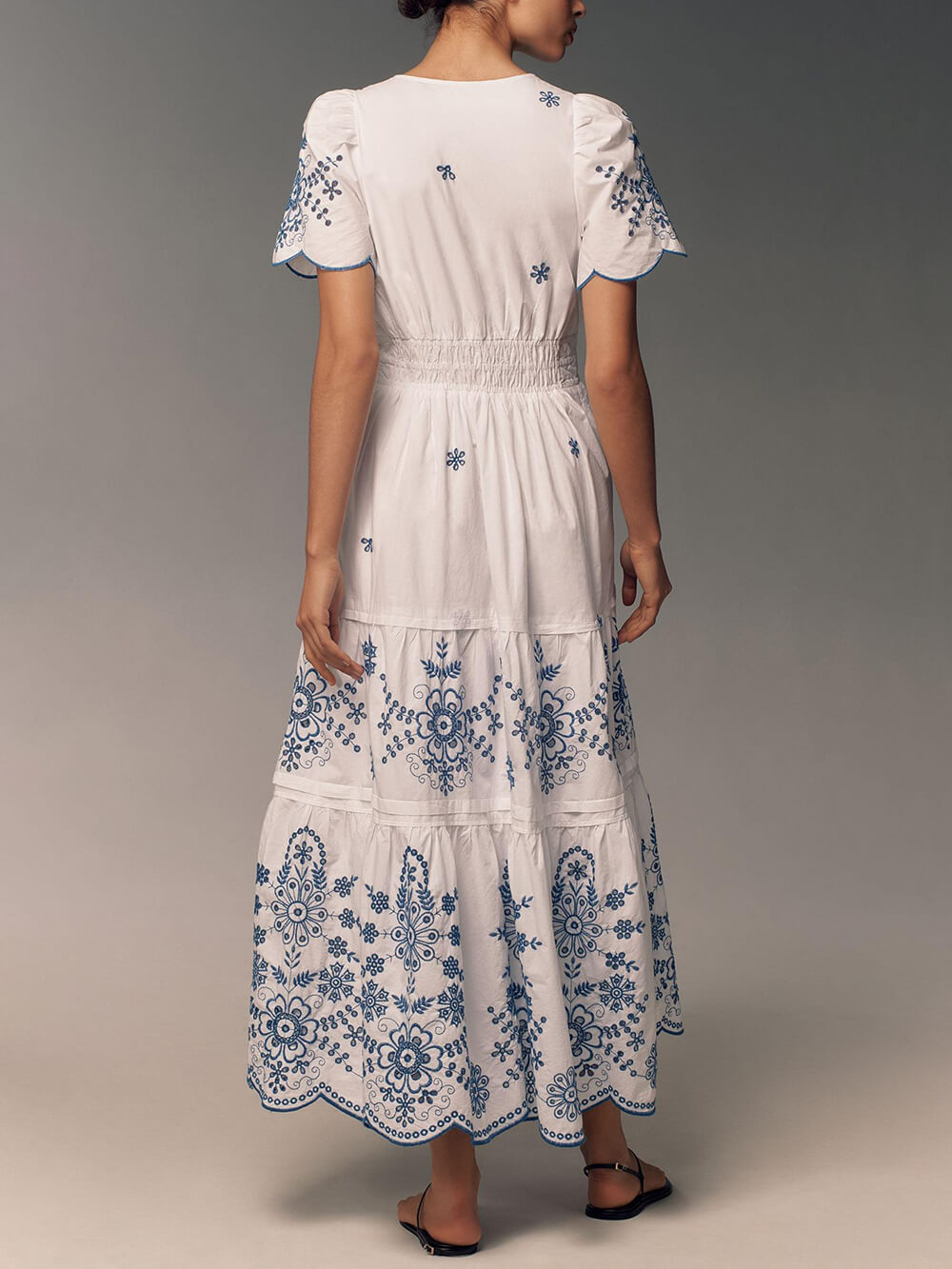Women's Flowing Printed Maxi Dress With Gathered Waist ¨C Elegant Summer Dress
