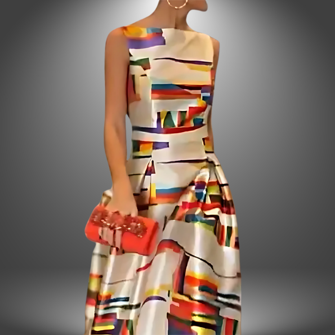 Women's Multicolor Pleated Maxi Dress - Sleeveless Gown