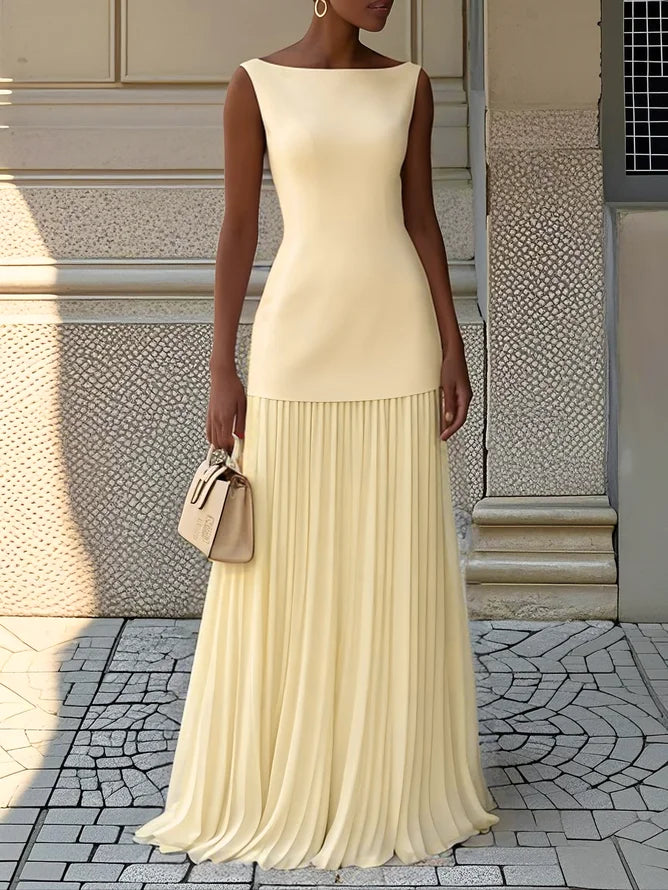 Women's Sleeveless Maxi Dress with Flowing Pleats ¨C Elegant Bridesmaid Gown