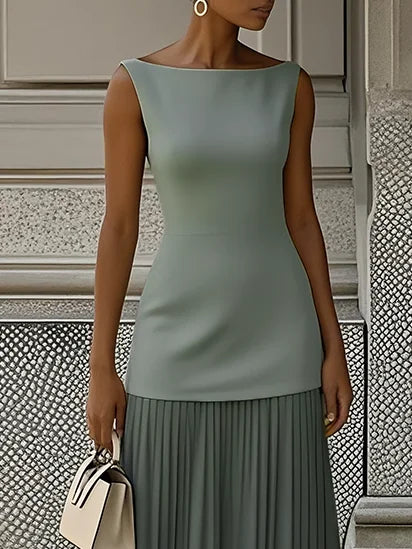 Women's Sleeveless Maxi Dress with Flowing Pleats ¨C Elegant Bridesmaid Gown