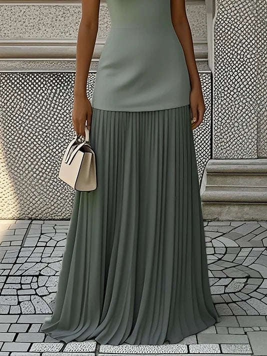 Women's Sleeveless Maxi Dress with Flowing Pleats ¨C Elegant Bridesmaid Gown