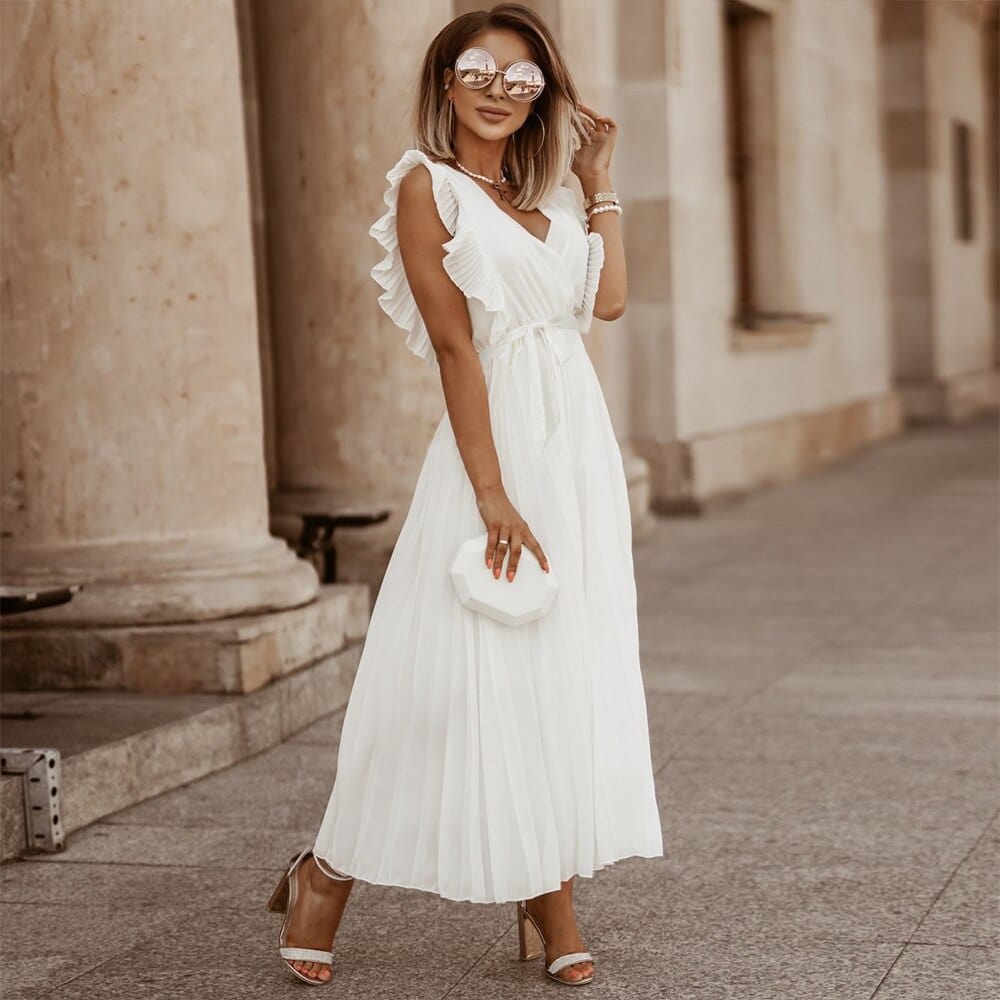 Women's White Boho Wedding White Dress ¨C Romantic Beach Bridal