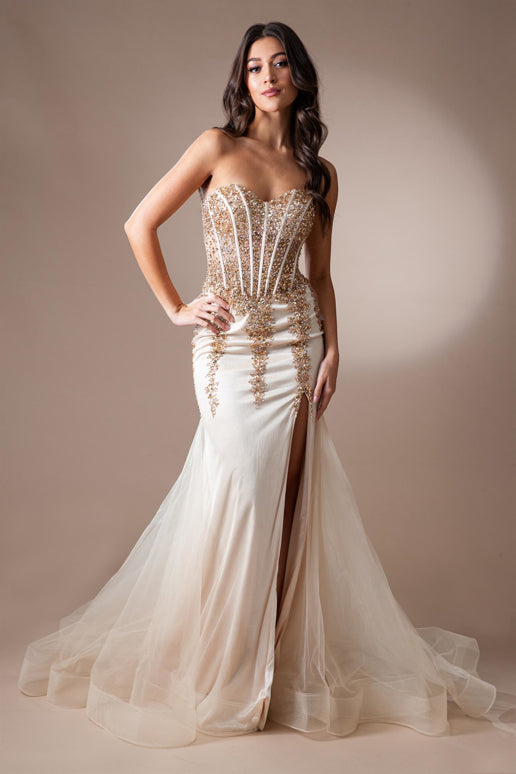 Blakely Gown - Strapless Embellished Corset Tulle Dress