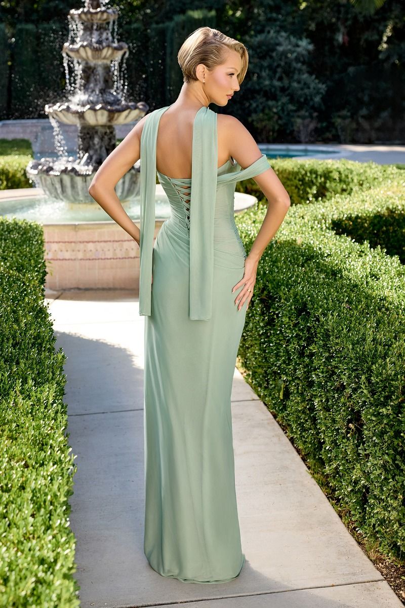 Indira Gown - Pleated Chiffon Dress with Scarf