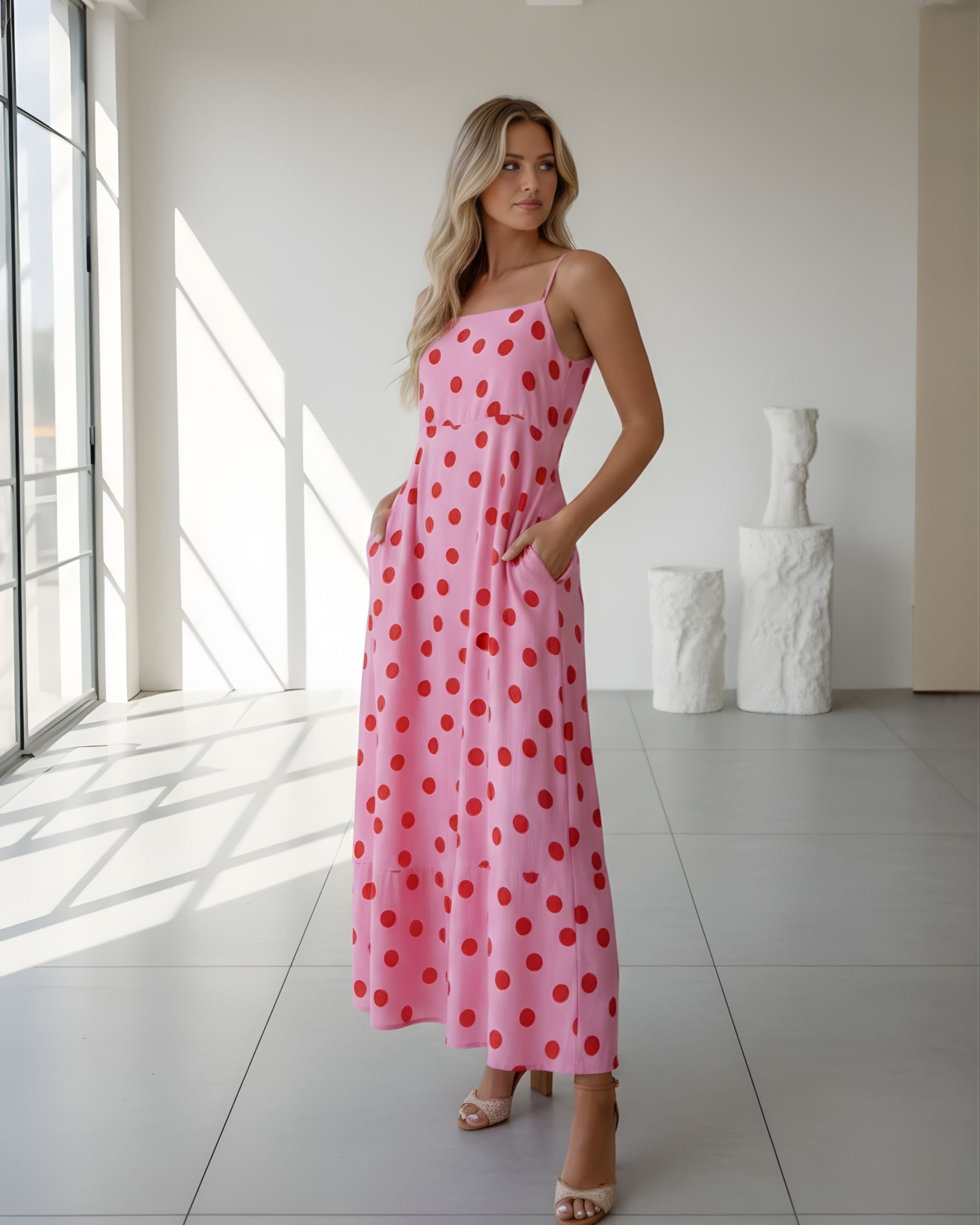 Crescent Dress - Pink Spot