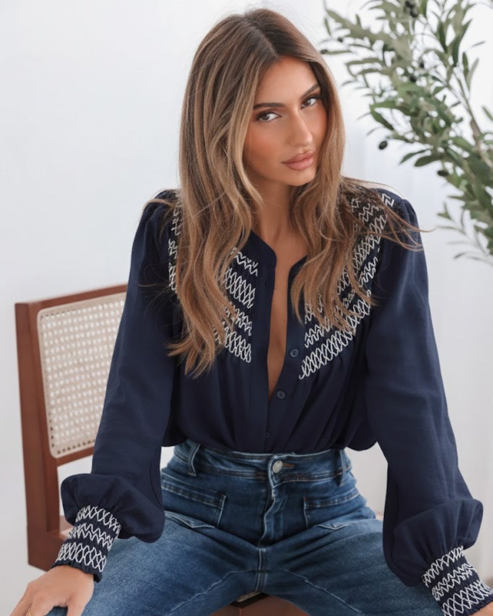Dareia Blouse - Navy Print