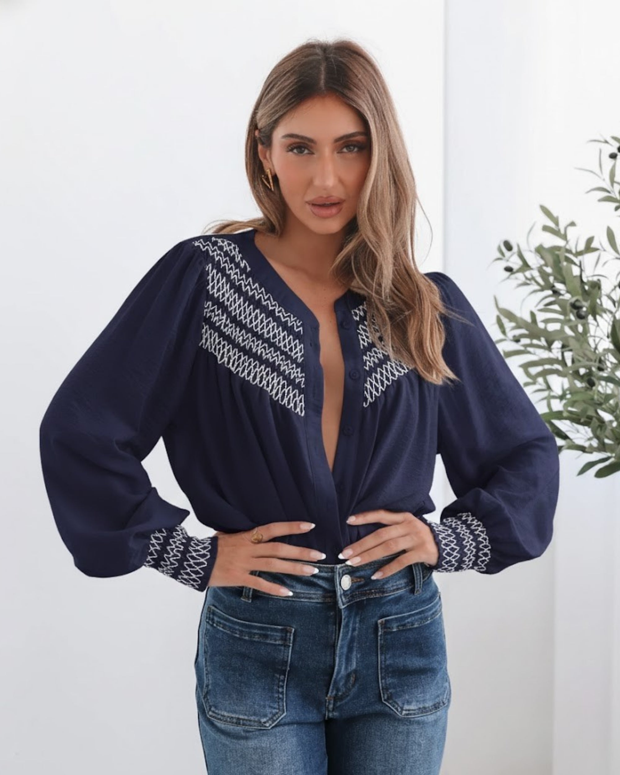 Dareia Blouse - Navy Print