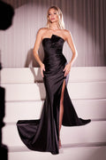 DEANNA GOWN - ASYMMETRICAL STRAPLESS SATIN GOWN
