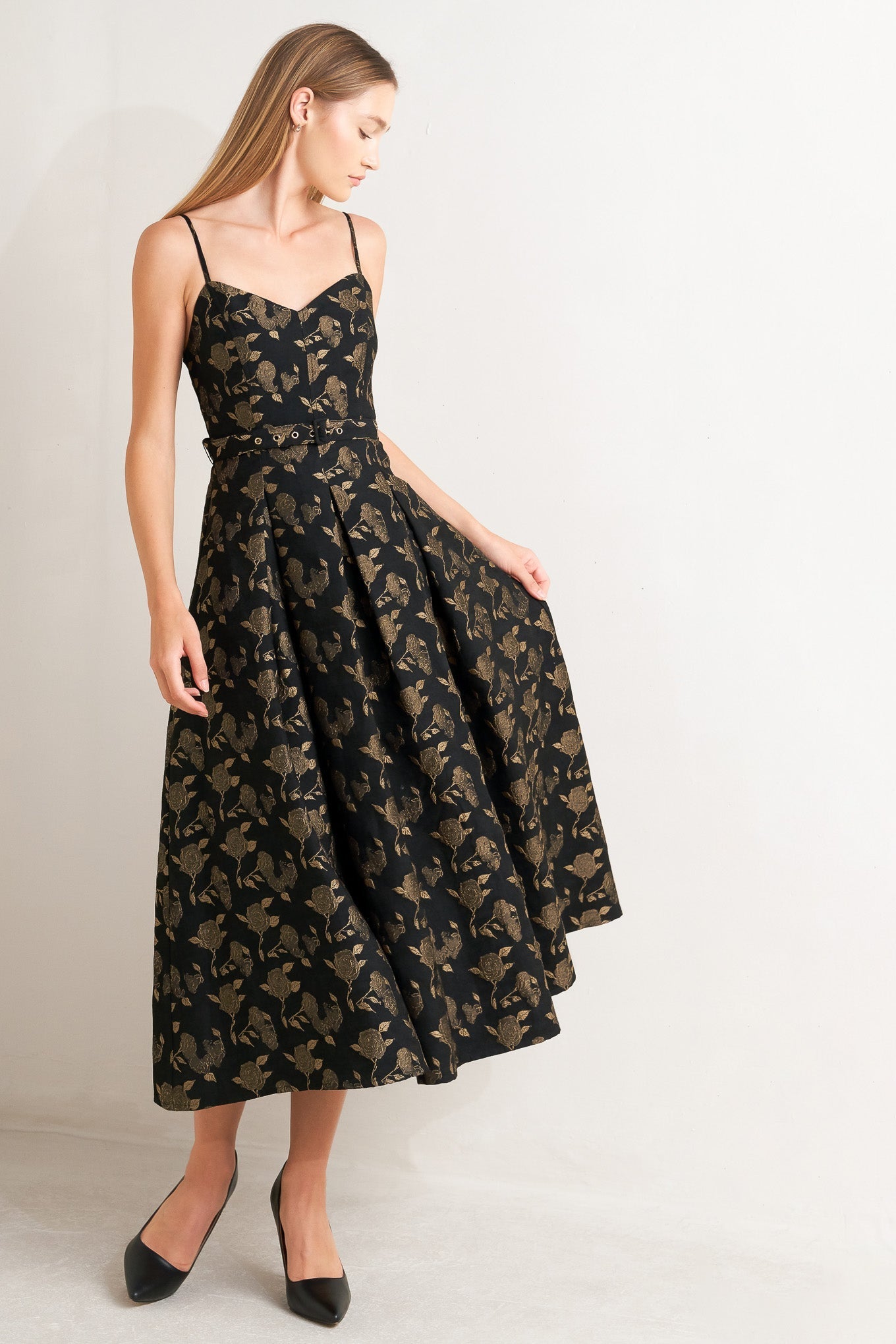 GARDEN OPERA BLACK & BROWN MIDI DRESS - FINAL SALE
