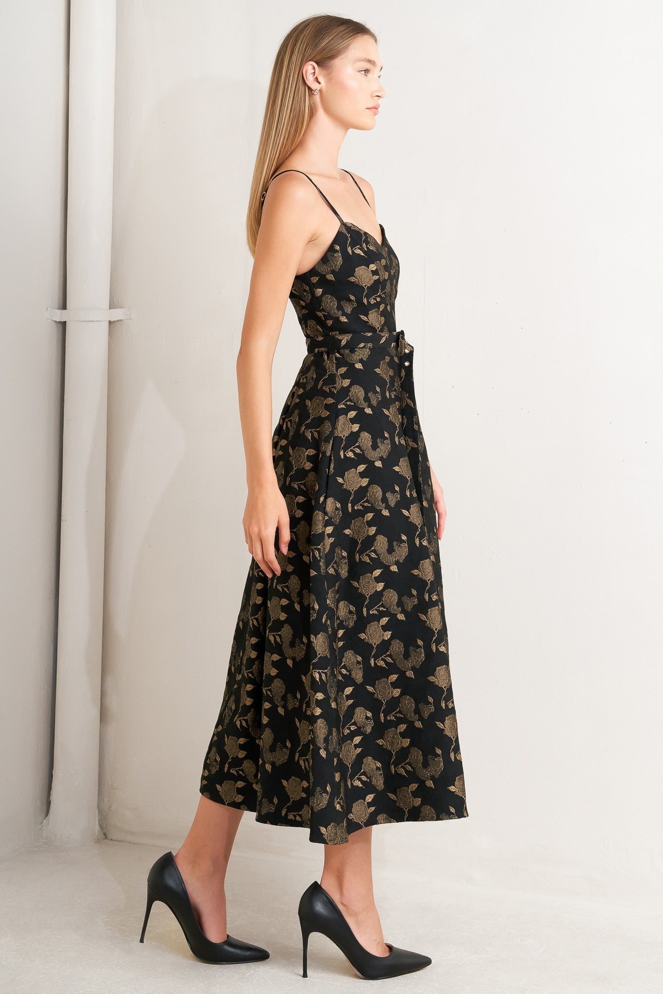 GARDEN OPERA BLACK & BROWN MIDI DRESS - FINAL SALE
