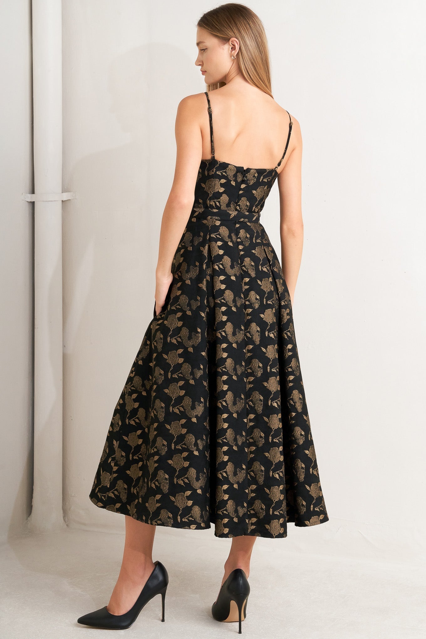 GARDEN OPERA BLACK & BROWN MIDI DRESS - FINAL SALE